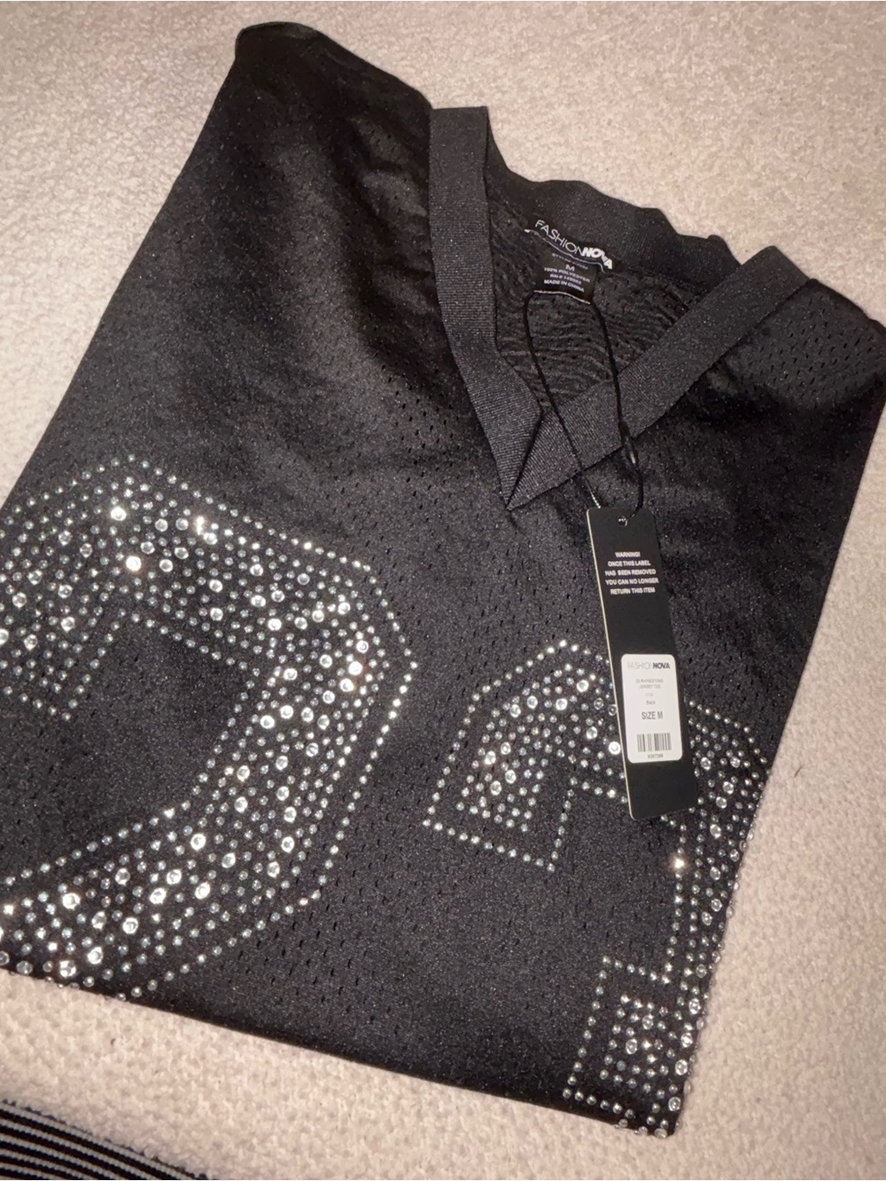 Fashion Nova Black Rhinestone '23 V-Neck Jersey - Picture 2 of 4